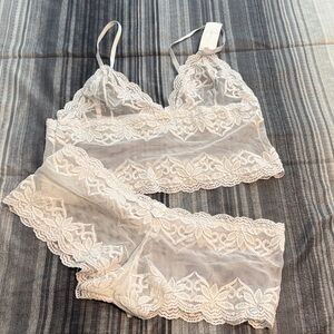 Pink Owl Lace Bralette and Panty Set - White